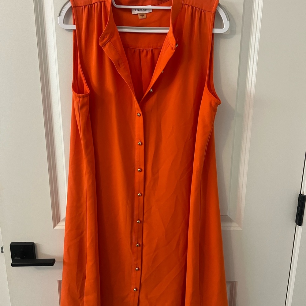 Calvin Klein Orange Sleeveless Button-Front Midi Dress